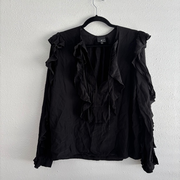Just Cavalli 100% Silk Black Ruffle Sleeve and Neckline Blouse - Picture 1 of 8
